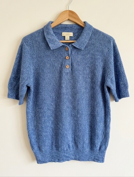 Appleseed's Tops - Appleseed's Blue Short Sleeve Knit Polo Sweater